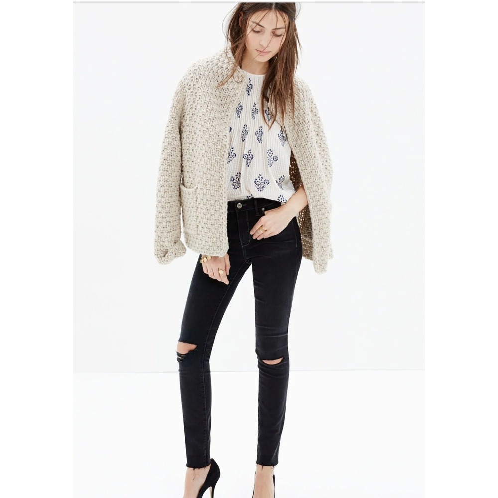 Madewell 9 High Rise Skinny Jeans Distressed Ripped Raw Hem Gray Wash Size‎ 26